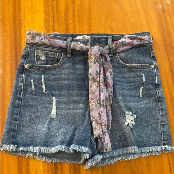 BNWOT Celebrity Pink Blue& Purple Belt Jean Shorts Distressed Frayed Hem Size 5 - Picture 9 of 11
